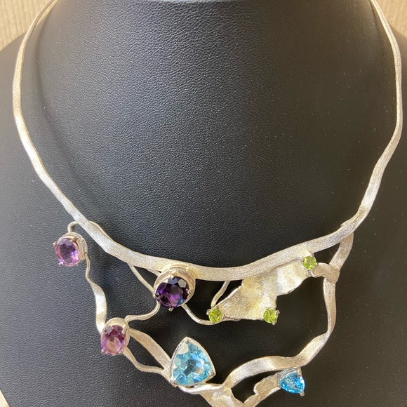 Beautiful Sterling Gemstone Choker & Bracelet Set - Picture 2 of 5